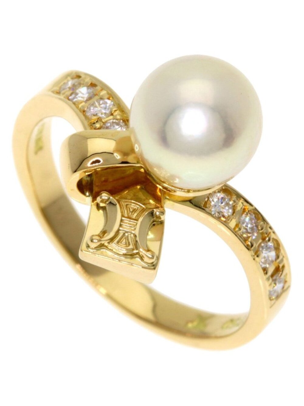 Celine Pearl Diamond Ring 18k Yellow Gold